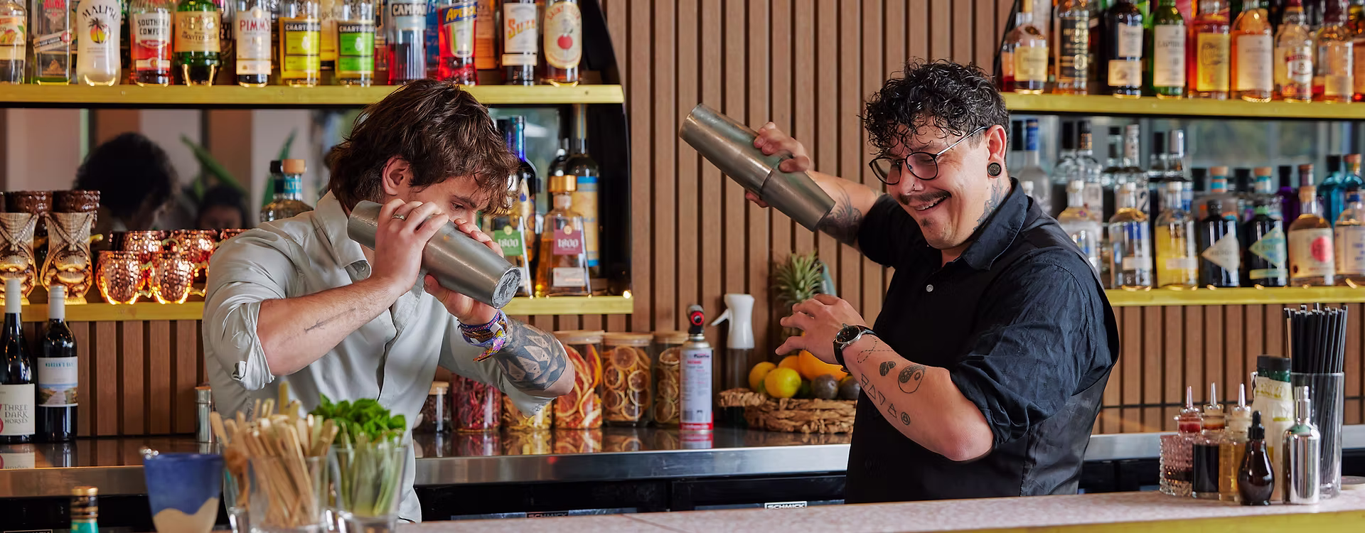 Bartenders at the Ellora Rooftop Bar in Melbourne's St Kilda.